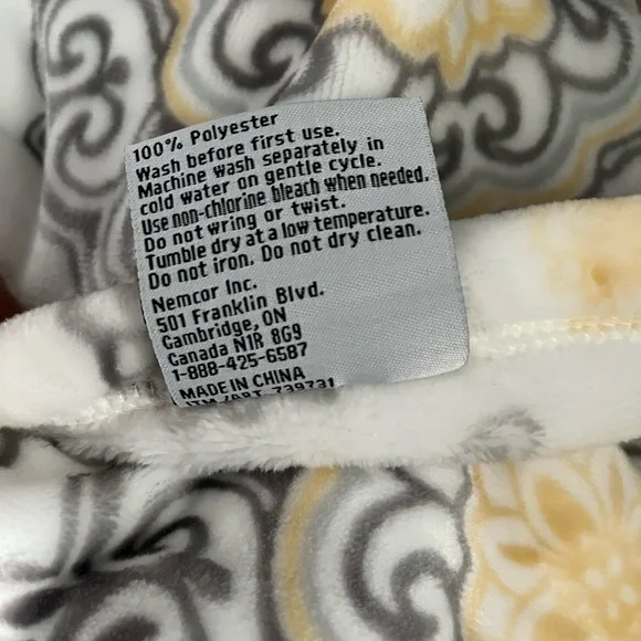 Life Comfort brand blanket or throw with a grey and yellow medallion pattern. - Picture 3 of 5